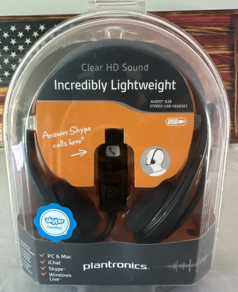 NEW Plantronics Audio 628 Stereo USB Headset Lightweight Headband Voice/Gaming